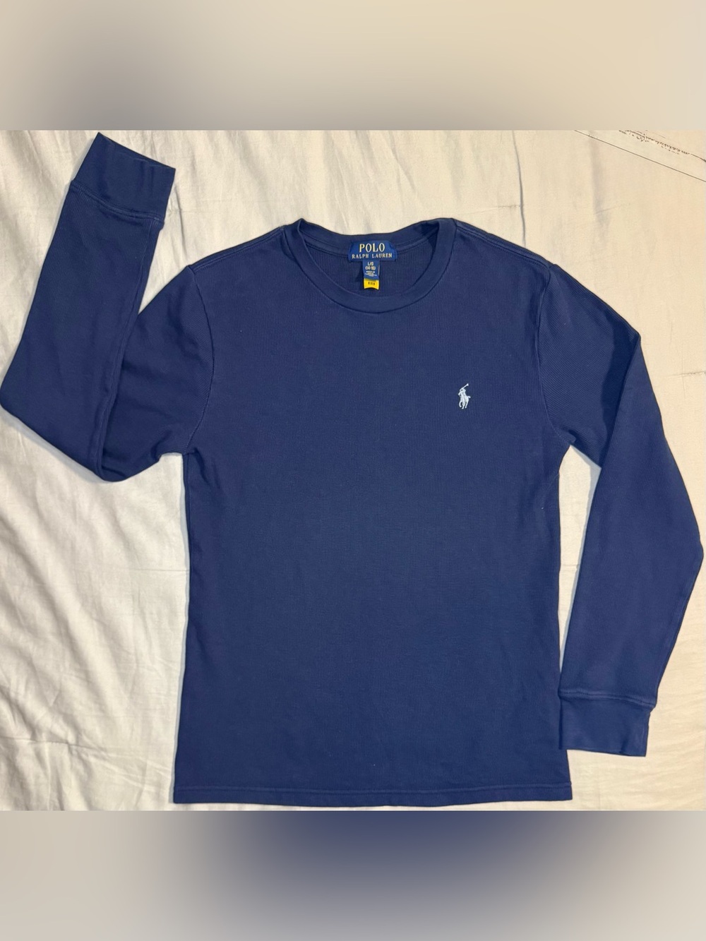 Polo Ralph Lauren Boys Navy Waffle Knit Long Sleeve Shirt L 14-16